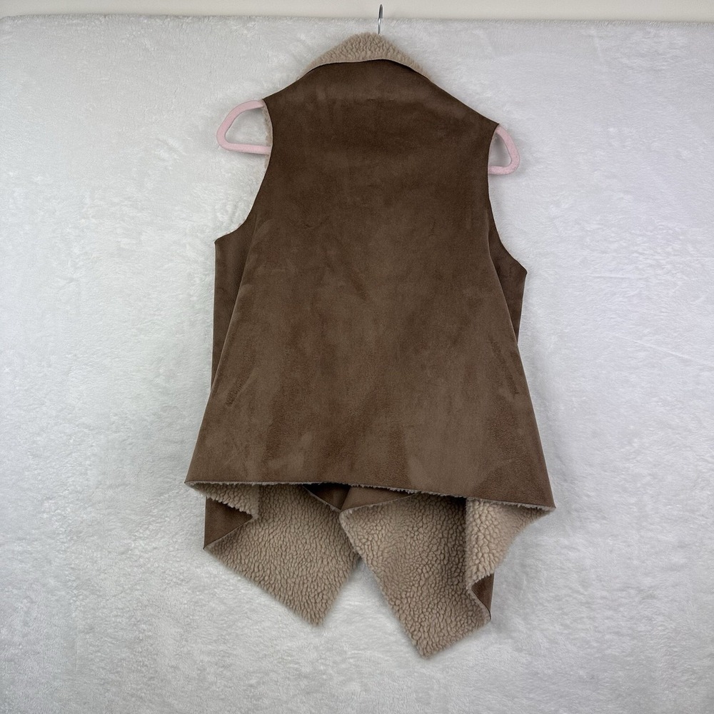 Elan Womens Vest Vegan Suede Sherpa One Size‎ S M L Tan Ivory - Picture 13 of 16